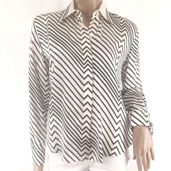 STARINGTON Shirt Blouse Button Down French Cuff Diagonal Stripe Silk Satin 4 - Picture 1 of 5